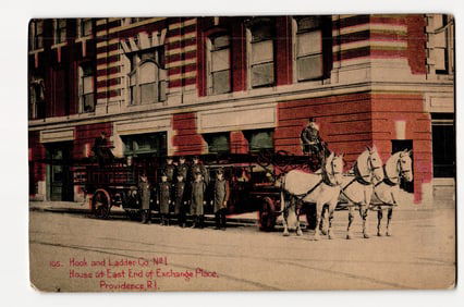 Hook and Ladder Co. Nº1, Horse-Drawn Fire Apparatus, East End Exchange Place, Providence, R.I.