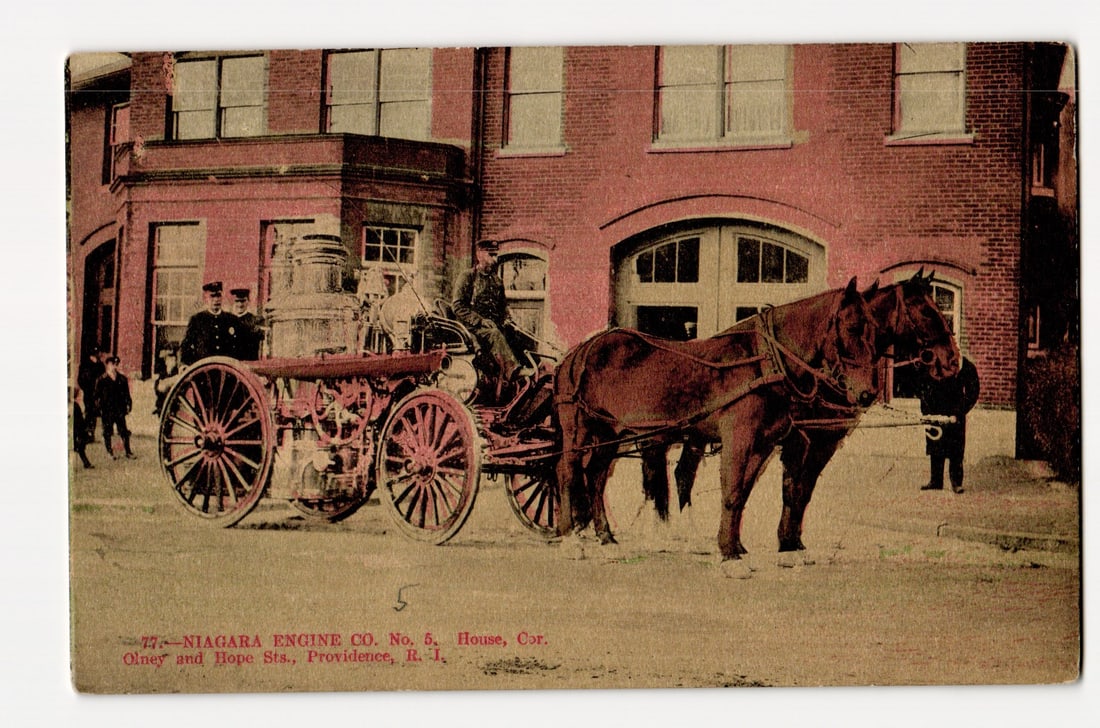 Niagara Engine Co. No. 5 Horse-Drawn Pumper, Olney & Hope Sts., Providence, R.I., ca. 1907 (1 of 2)