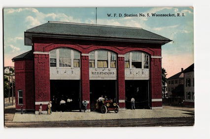 Woonsocket, RI: W. F. D. Station No. 5, Early 20th C. Firehouse with Auto & Horse Apparatus
