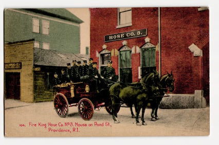 Providence, R.I. Fire King Hose Co. No. 3 Horse-Drawn Wagon, Pond St., c. 1895 Firefighters