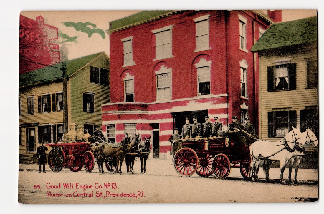 Providence, RI: Good Will Engine Co. No. 13 Firehouse, Horse-Drawn Engines, Central St. c.1906 (1 of 2)