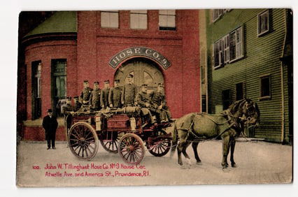 Providence, RI: John W. Tillinghast Hose Co. No. 9, Horse-Drawn Fire Wagon, circa 1896