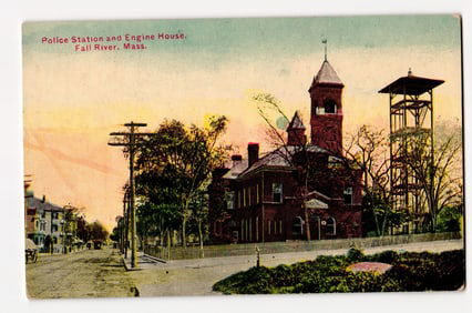 Police Station and Engine House, Fall River, Mass. Early 20th Century Architectural View Postcard