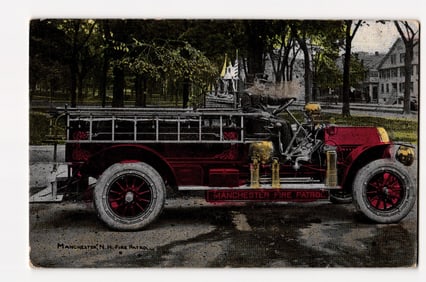 Manchester, N.H. Fire Patrol Engine, Early 20th Century, Uniformed Driver, Colorized Photo