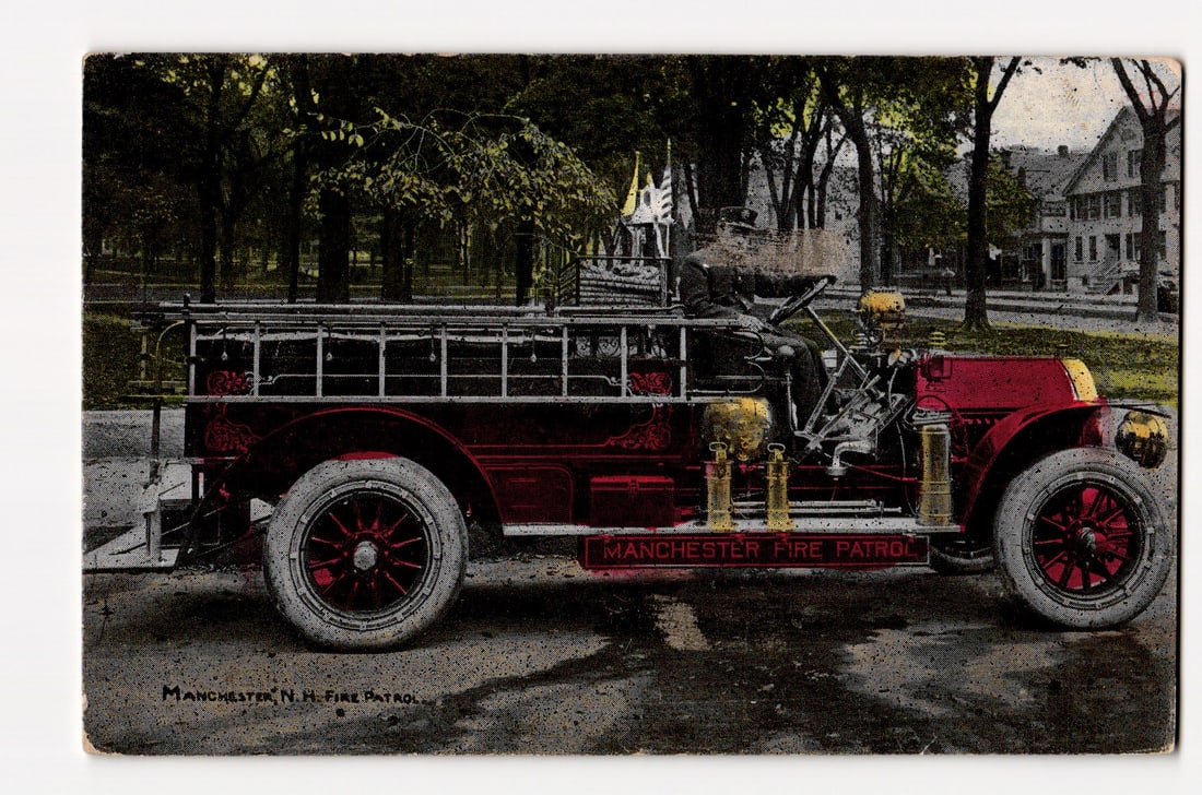 Manchester, N.H. Fire Patrol Engine, Early 20th Century, Uniformed Driver, Colorized Photo (1 of 2)