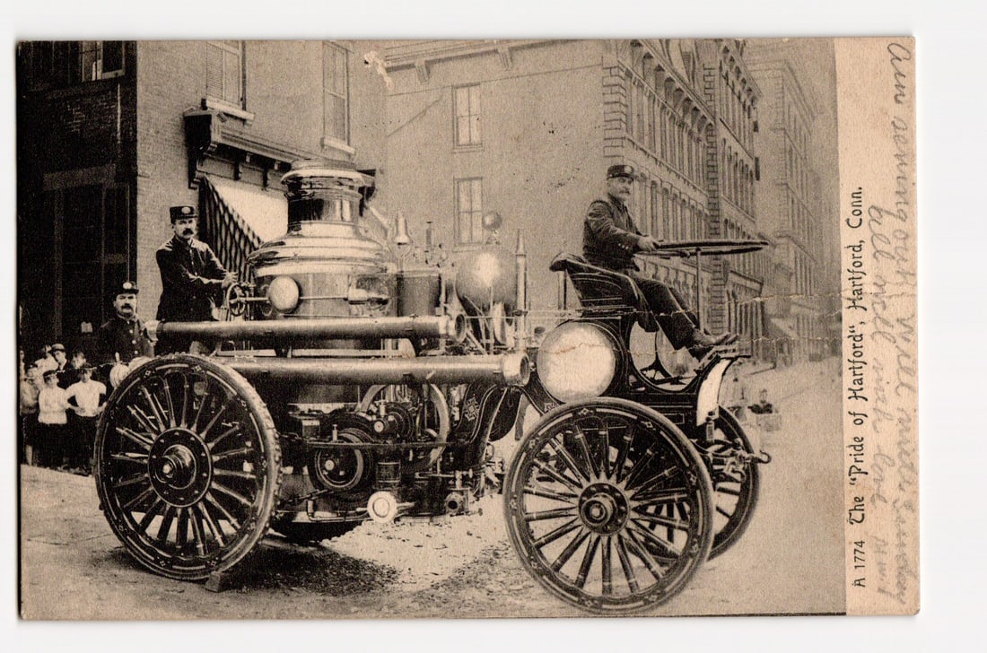 Hartford, Conn. Motorized Fire Engine "Pride of Hartford," Early Firefighting Apparatus, c.1907 (1 of 2)