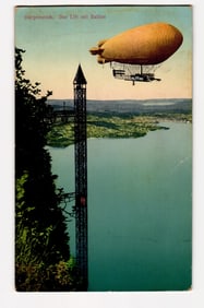 Bürgenstock. Der Lift mit Ballon. Airship and Observation Tower Overlooking Lake and Town.