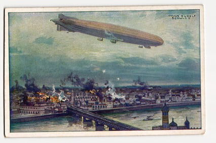 Airship "Schütte-Lanz" Bombing Warsaw, Painting by Hans Rudolf Schulze, German Air Fleet Assoc.