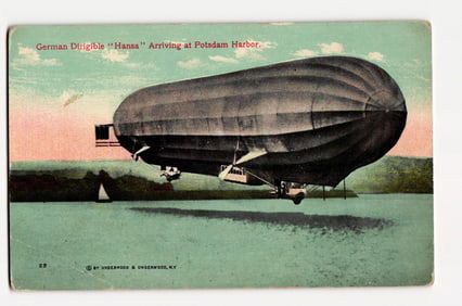 German Dirigible “Hansa?? arriving at Potsdam Harbor, early aviation postcard by Underwood &