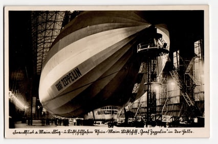 Graf Zeppelin Airship Docked in Hangar, Frankfurt a. Main, Rhein-Main Airport, Germany RPPC
