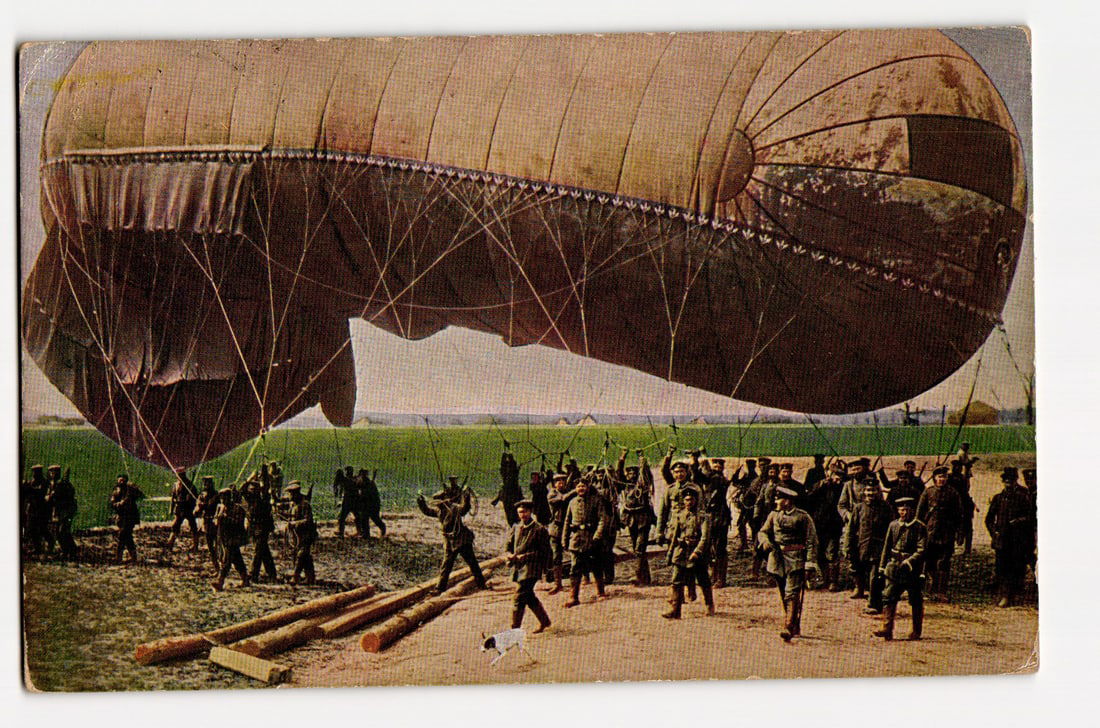 WWI German Captive Observation Balloon with Soldiers Before Ascent, European War 1914/16. (1 of 2)