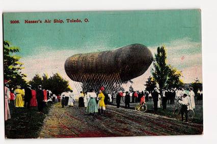 Nasser's Air Ship Tethered at Event, Crowd Gathered, Toledo, O., Early 20th Century View