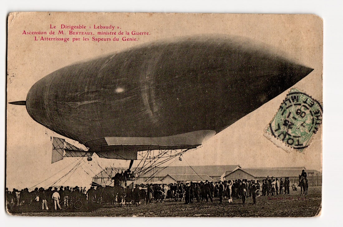 French Dirigible 'Lebaudy': M. Berteaux Ascension, Sapeurs du Genie Landing, c. 1905 (1 of 2)
