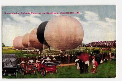 Scene during Balloon Races at the Speedway, Indianapolis, Ind. c.1910, Crowd & Automobiles