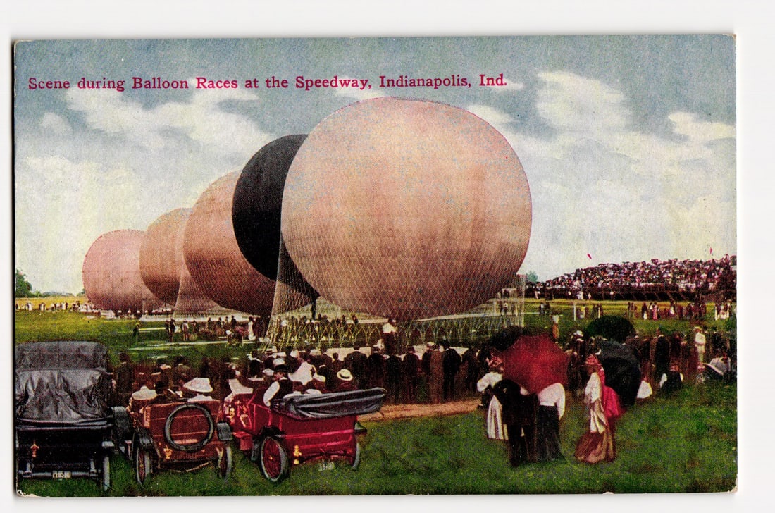 Scene during Balloon Races at the Speedway, Indianapolis, Ind. c.1910, Crowd & Automobiles (1 of 2)