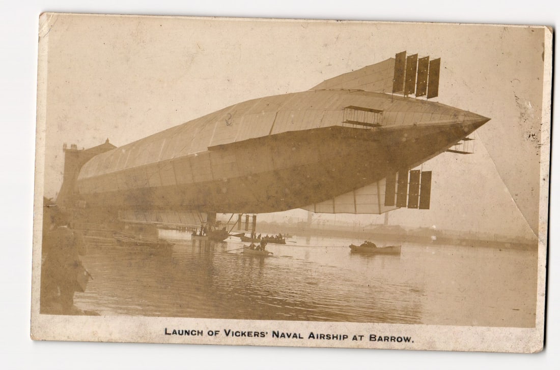Sepia Photograph: Launch of Vickers' Naval Airship at Barrow. Early 20th Century Aviation. (1 of 2)