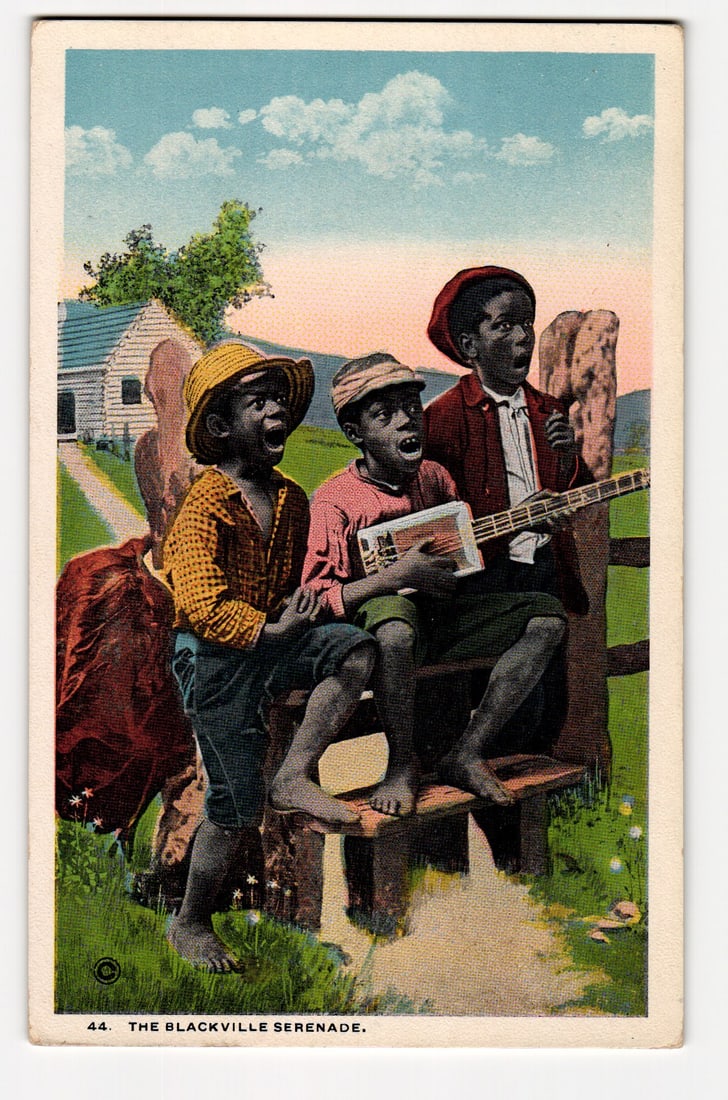 Three Young Black Children Performing "The Blackville Serenade" in a Rural Setting, ca. 1907 (1 of 2)
