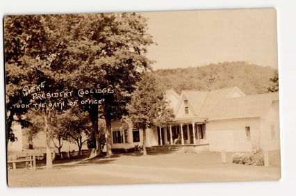 President Coolidge Oath of Office Location, Exterior View of House with Trees, Sepia Tone Photo
