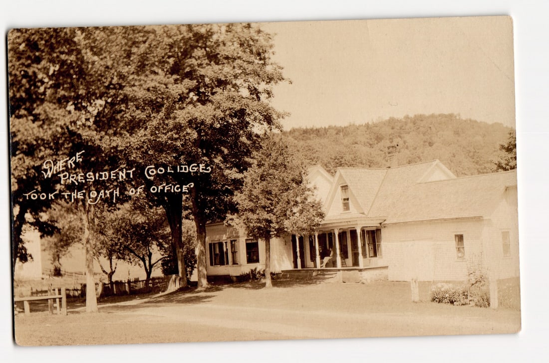 President Coolidge Oath of Office Location, Exterior View of House with Trees, Sepia Tone Photo (1 of 2)