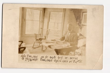 RPPC: John Coolidge Administering Presidential Oath to Coolidge, Plymouth VT, August 3, 1923