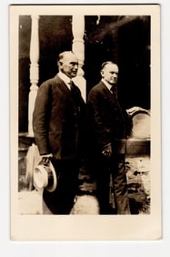 President Coolidge and his Father- Standing on Porch, Early 20th Century Photograph RPPC