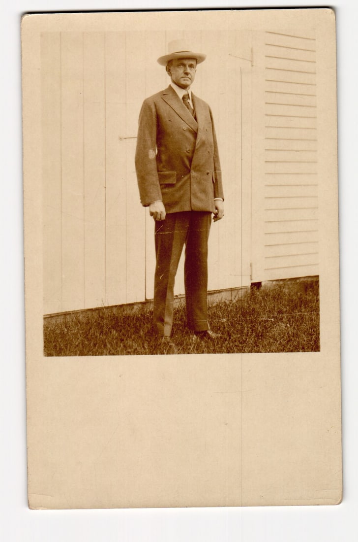 President Calvin Coolidge in Double-Breasted Suit and Hat, Full-Length Portrait, ca. Early 20th C. (1 of 2)