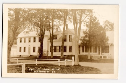 Sepia Tone Real Photo Postcard: The Coolidge Home, Plymouth, Vermont. Exterior View with Trees
