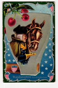 Washington - His Kindness Embossed Postcard, Horse & Cherries, Copyright E. Nash 1909 Design