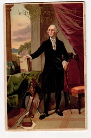 George Washington, The First President, Portrait with Books and Cane, Early 20th Century Postcard