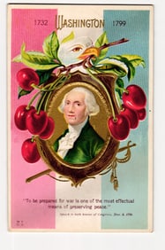 George Washington Portrait with Eagle, Cherries & Quote; 1732-1799 Commemorative Postcard