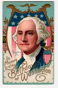 George Washington Portrait, "In Memory of the Birthday of Washington" Embossed Postcard