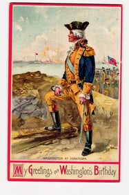 Illustration of George Washington at Yorktown, "My Greetings on Washington's Birthday" Postcard