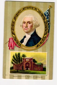 George Washington Portrait & Washington's Tomb, Mt. Vernon, Early 20th Century Postcard