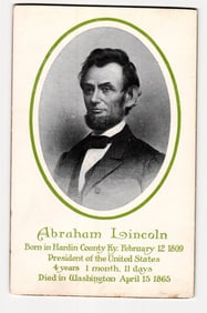 Abraham Lincoln Portrait Postcard with Birth, Presidency, and Death Dates, Early 20th Century