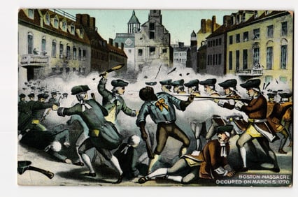 Illustration of the Boston Massacre, March 5, 1770; Colonial Era Conflict Scene in Boston, MA