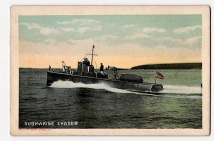 Submarine Chaser "Chichasaw" at Sea, Naval Vessel, Photo by Edwin Levick, N.Y., Early 20th C.