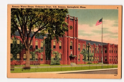 Armory Water Shops, Ordnance Dept., U.S. Armory, Springfield, Mass. Exterior View with Flag