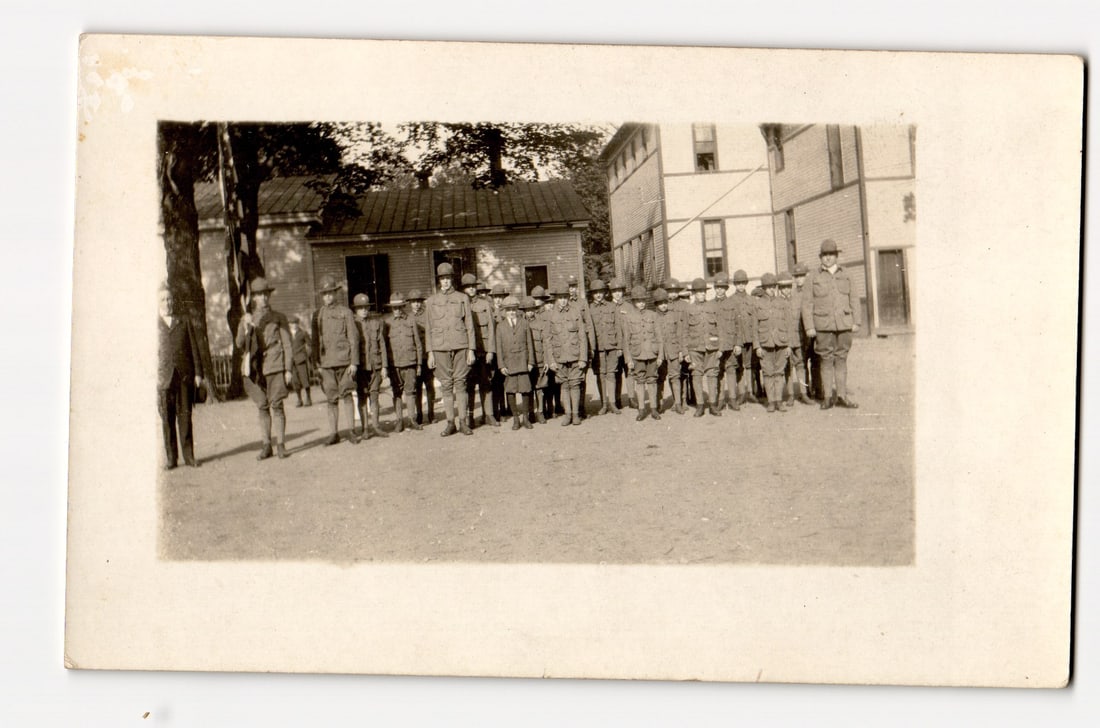 RPPC: Young Soldiers in Formation, Military Uniforms, Collinsville, Conn., circa Early 1900s (1 of 2)