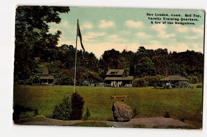 New London, Conn. Red Top, Varsity Training Quarters, A few of the Bungalows. Colorized View.
