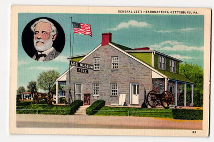 General Lee's Headquarters and Lee Museum, Gettysburg, PA. with Inset Portrait of General Lee