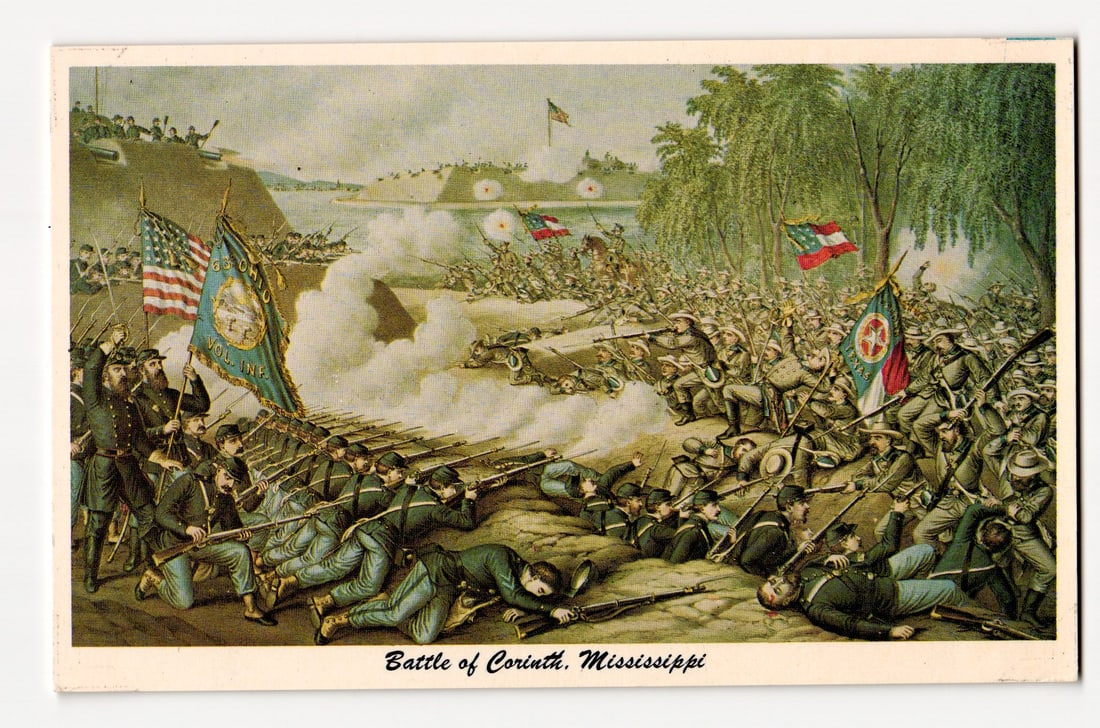Battle of Corinth, Mississippi. Civil War Scene. Kurz and Allison 1891 Print. Color L.D. Thompson (1 of 2)
