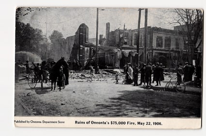 Oneonta, NY: Aftermath of the $75,000 Fire, May 22, 1906 - Street View with Onlookers