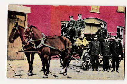 Horse-Drawn Chemical Fire Engine No. 1 & Crew, Fire Department, New York Postmark, 1910