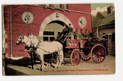 Water Witch Hose Co. No. 6, Providence, R.I. Horse-Drawn Fire Apparatus Postcard, circa 1898