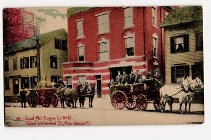 Good Will Engine Co. No.13, Horse-Drawn Apparatus, Central St., Providence, R.I. Postcard