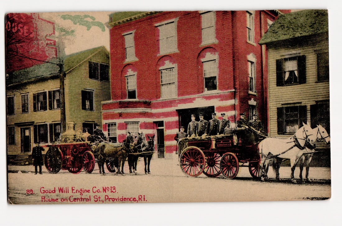 Good Will Engine Co. No.13, Horse-Drawn Apparatus, Central St., Providence, R.I. Postcard (1 of 2)