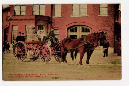 Niagara Engine Co. No. 5 Horse-Drawn Fire Engine, Olney & Hope Sts., Providence, R.I. Postcard