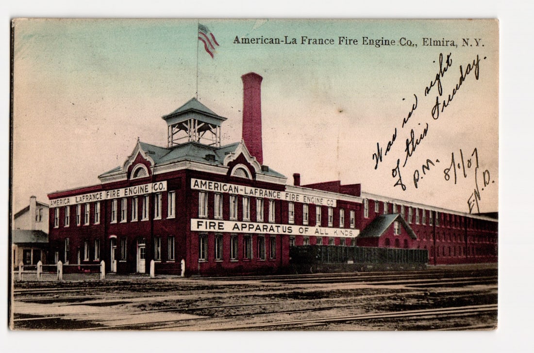 American-La France Fire Engine Co. Factory Building Exterior, Elmira, N.Y. Postcard, c. 1907 (1 of 2)
