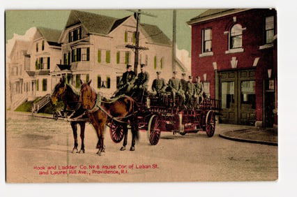 Providence, RI Hook & Ladder Co. No.8, 1902 Seagrave Truck, horse-drawn fire apparatus postcard
