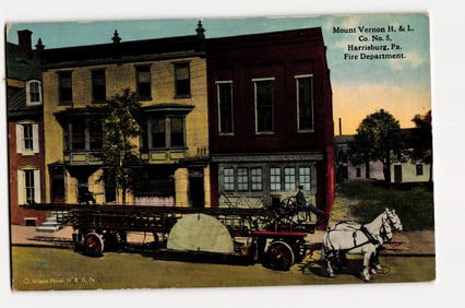 Mount Vernon H. & L. Co. No. 5, Harrisburg, Pa. Fire Department, Horse-Drawn Ladder Postcard